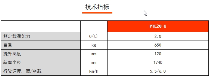 PTE20-C經濟型短手柄電動搬運車，諾力電動搬運車